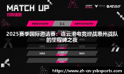 2025赛季国际邀请赛:连云港电竞迎战惠州战队的里程碑之夜